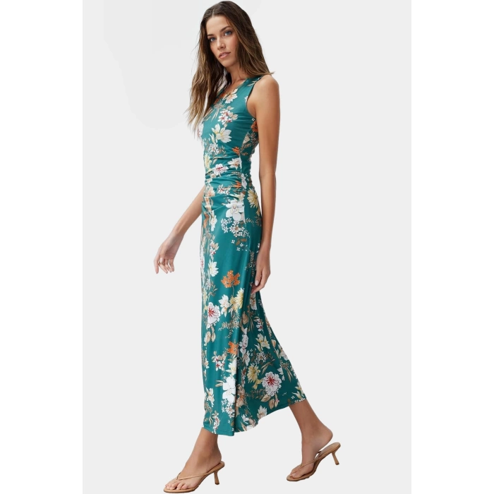 Yazlık Çiçekli Bodycon Elbise Maxi Uzunluk Örme Kumaş Premium Kalite Profesyonel Görünüm Uzun Ömürlü