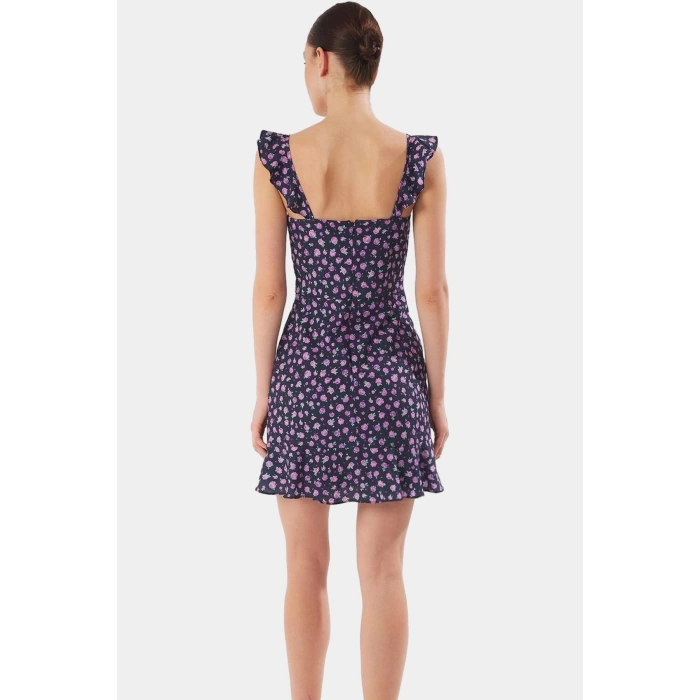 Yazlık Çiçekli Mini Elbise A Line Kare Yaka Moss Krep Polyester Rahat Ve Şık