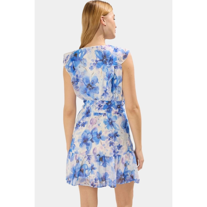 Yazlık Çiçekli Mini Elbise Şifon Dokuma Astarlı Skater Modern Stil Kaliteli İşçilik