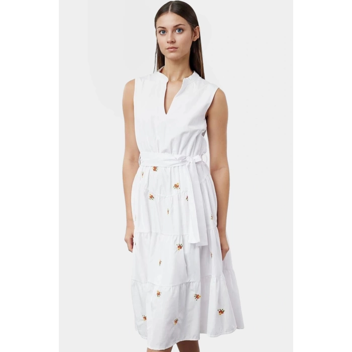 Yazlık Çiçekli Nakışlı Midi Elbise Rahat Günlük Stil Premium Kalite Özel Tasarım Modern
