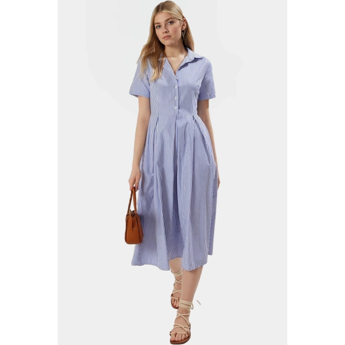 Yazlık Çizgili Midi Elbise Pamuklu Polyester Günlük Tarz Uzun Ömürlü Premium Kalite