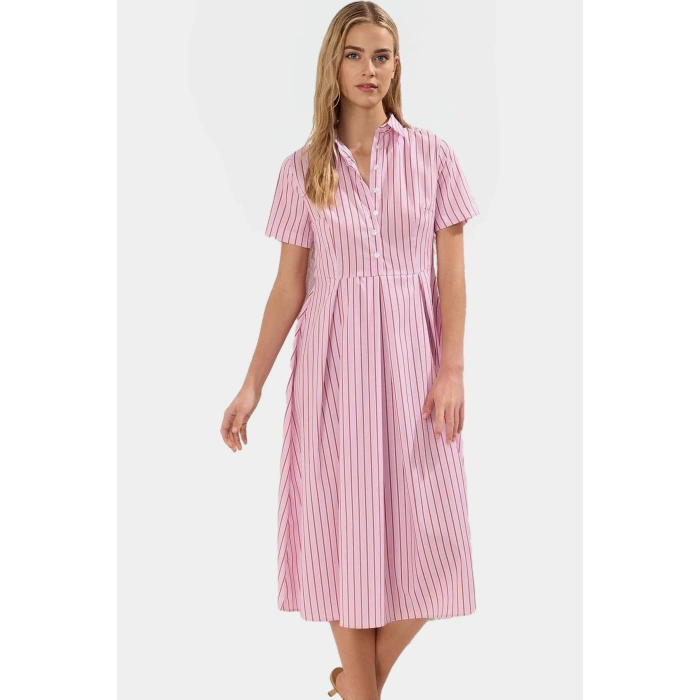 Yazlık Çizgili Midi Elbise Pamuklu Polyester Günlük Tarz Uzun Ömürlü Premium Kalite