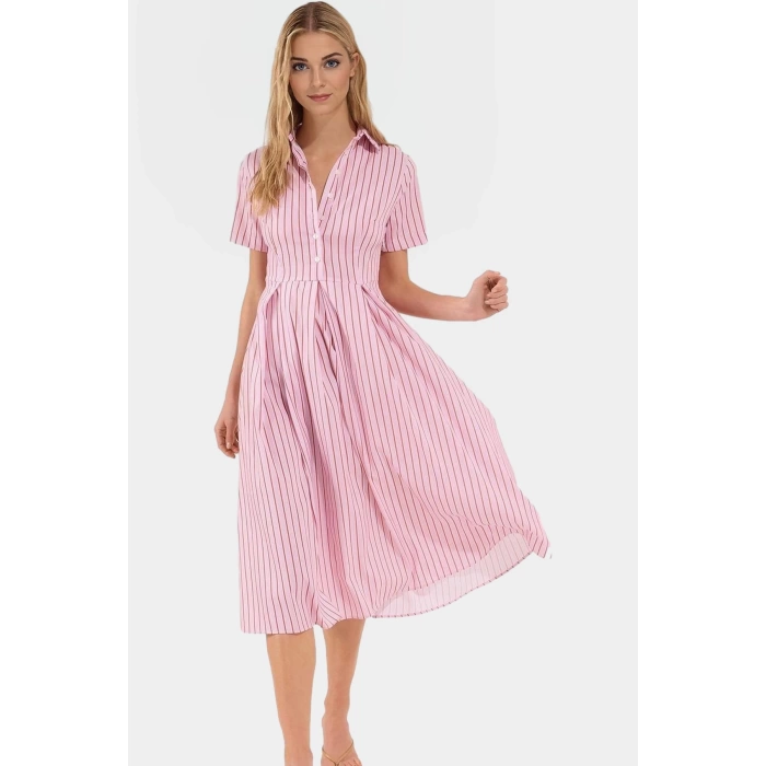 Yazlık Çizgili Midi Elbise Pamuklu Polyester Günlük Tarz Uzun Ömürlü Premium Kalite