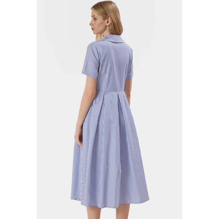 Yazlık Çizgili Midi Elbise Pamuklu Polyester Günlük Tarz Uzun Ömürlü Premium Kalite