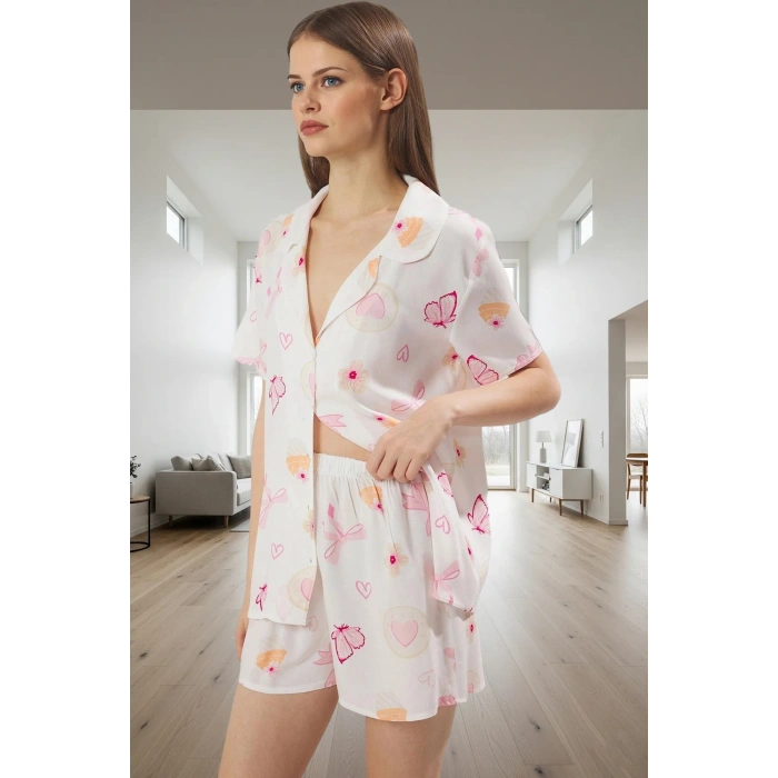 Yazlık Çok Baskılı Pijama Takımı Şortlu Nefes Alan Viskoz Kumaş Mükemmel Uyum