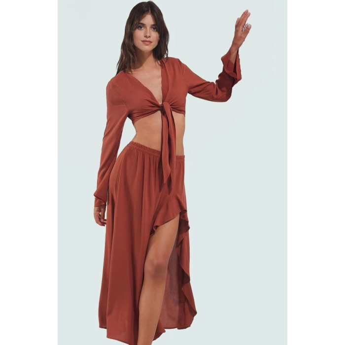 Yazlık Çok Desenli Viskoz Bluz Etek Takım Plaj Şıklığı İçin Uzun Ömürlü Modern Stil