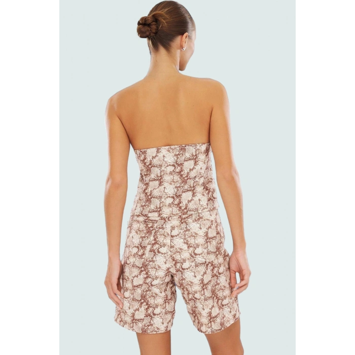 Yazlık Çok Yılan Desenli Pamuklu Crop Bluz Boyundan Bağlamalı Melek Kol Kaliteli İşçilik