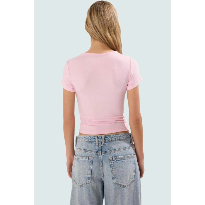Yazlık Crop Bisiklet Yaka Fitted Viskoz Bluz Günlük Stil Uzun Ömürlü Zarifane Tasarım Premium Kalite