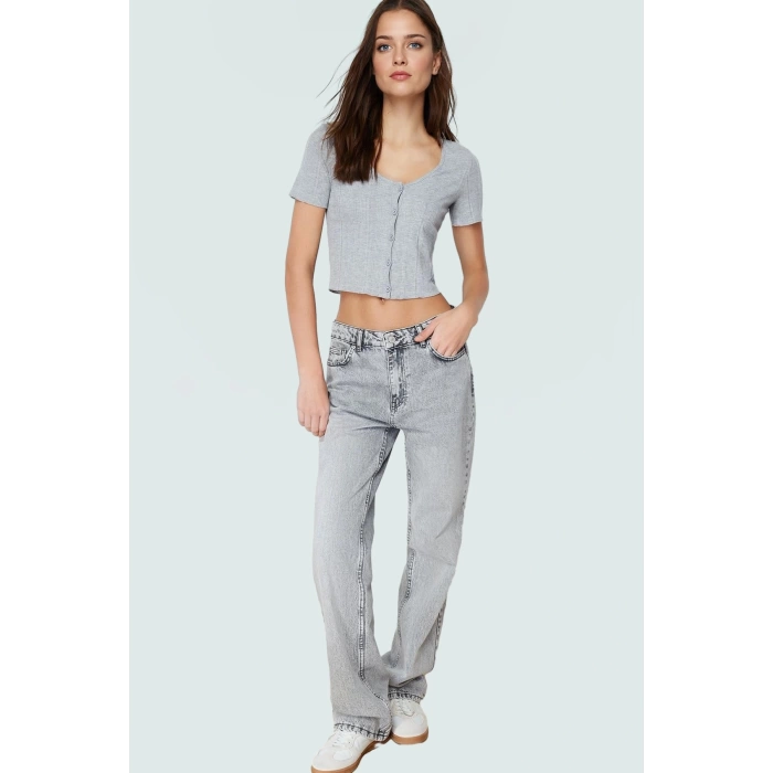 Yazlık Crop Bluz 96%Polyester 4%Elastan Havuz Yaka Fitted Kalıp Mükemmel Uyum