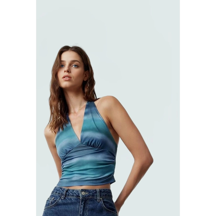Yazlık Crop Bluz Boyundan Bağlamalı Vücuda Oturan Esnek Örme Premium Kalite Kaliteli İşçilik