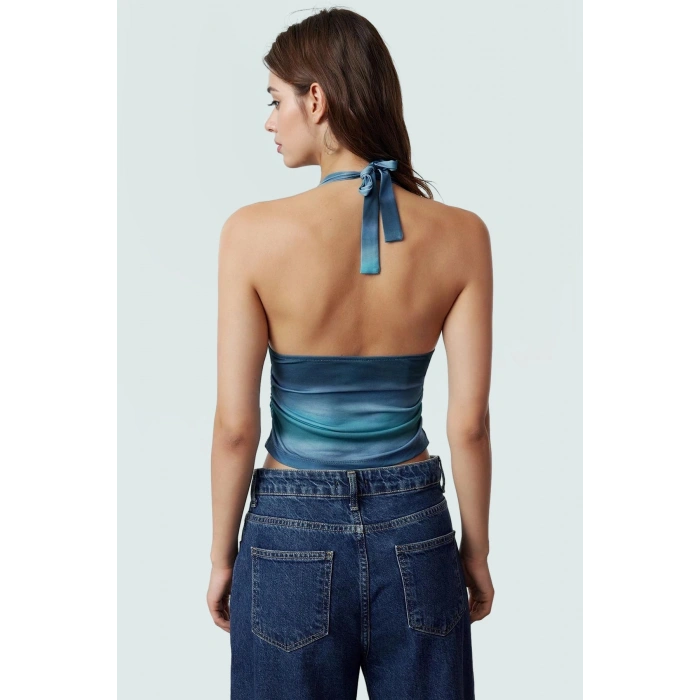 Yazlık Crop Bluz Boyundan Bağlamalı Vücuda Oturan Esnek Örme Premium Kalite Kaliteli İşçilik