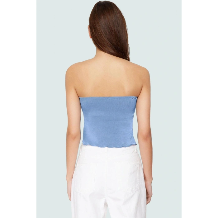 Yazlık Crop Bluz Buzzy Dokuma Polyester Straplez Kemersiz Günlük Stil Rahat Kullanım