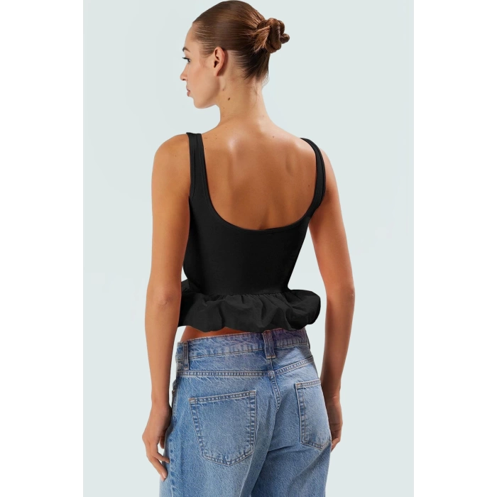 Yazlık Crop Bluz Pamuklu Örme Kumaş Kolsuz Havuz Yaka Feminen Zarifane Tasarım Rahat Ve Şık