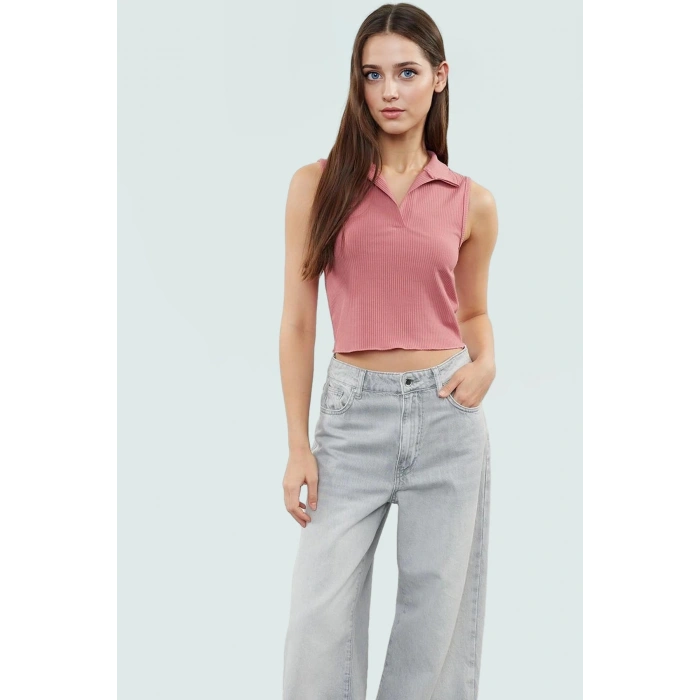 Yazlık Crop Bluz Polyester Elastan Örme Kumaş Rahat Kalıp Mükemmel Uyum Ve Şık Konforlu Kesim