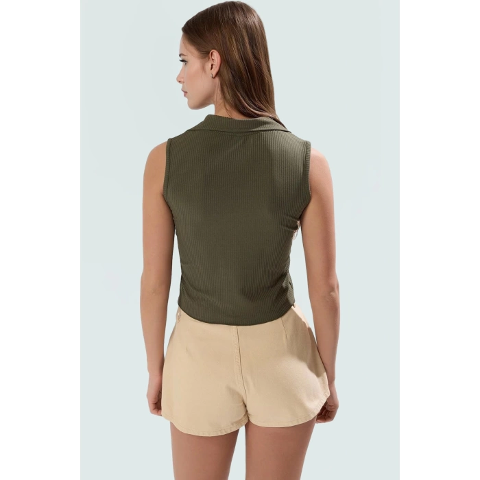 Yazlık Crop Bluz Polyester Elastan Örme Kumaş Rahat Kalıp Mükemmel Uyum Ve Şık Konforlu Kesim