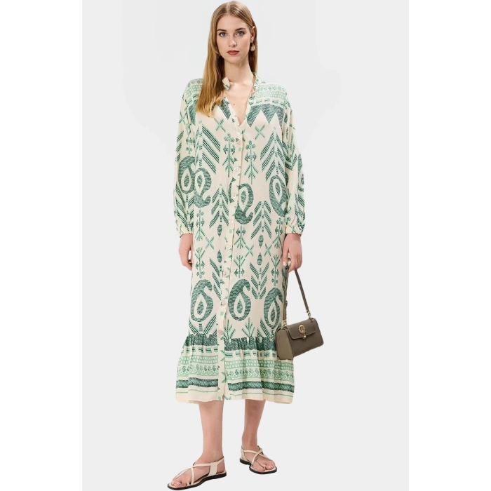 Yazlık Desenli Midi Elbise Shally Dokuma  Polyester Rahat Günlük Premium Kalite