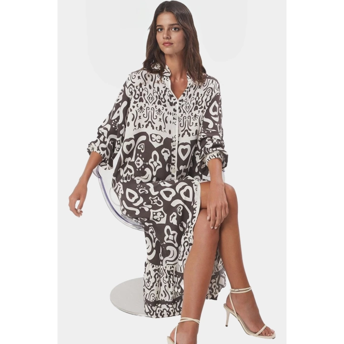 Yazlık Desenli Midi Elbise Shally Dokuma  Polyester Rahat Günlük Premium Kalite