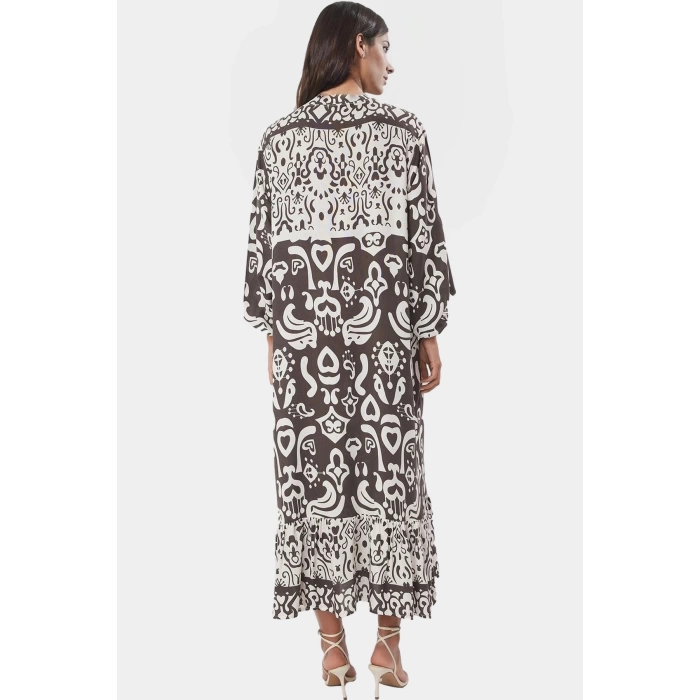 Yazlık Desenli Midi Elbise Shally Dokuma  Polyester Rahat Günlük Premium Kalite