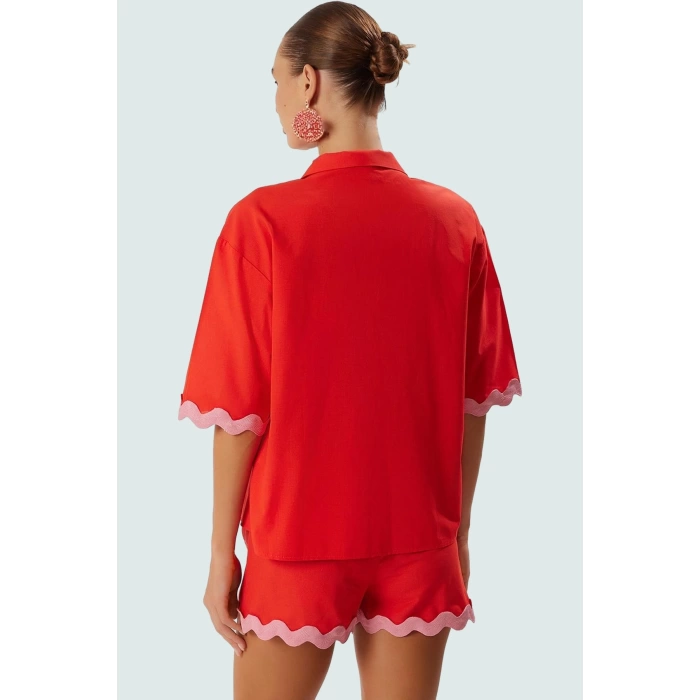 Yazlık Flamlı Pamuk Kimono Şort Plaj Takımı Truvakar Kol Premium Kalite