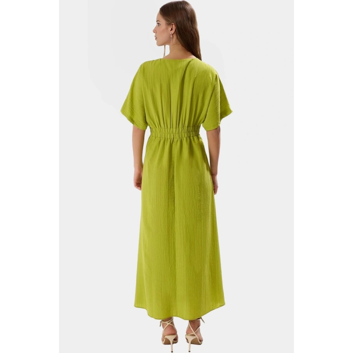 Yazlık Günlük A Kesim Maxi Elbise V Yaka Kısa Kollu Polyester Dokuma Kaliteli İşçilik