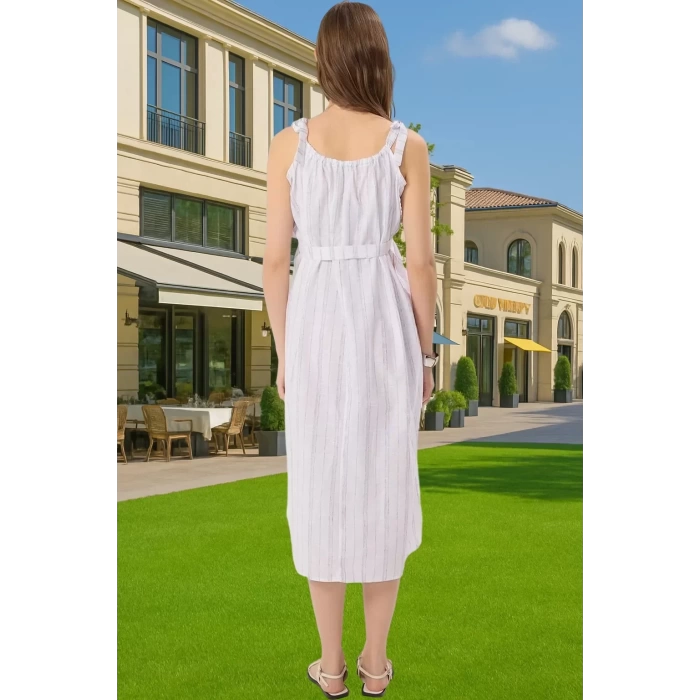 Yazlık Hamile Elbisesi Pamuklu Terrycotton Kare Yaka Bel Bağlamalı Konforlu Kesim Modern Stil