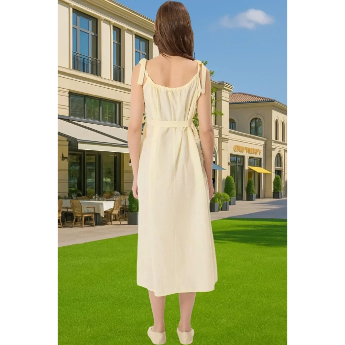 Yazlık Hamile Elbisesi Pamuklu Terrycotton Kare Yaka Bel Bağlamalı Konforlu Kesim Modern Stil