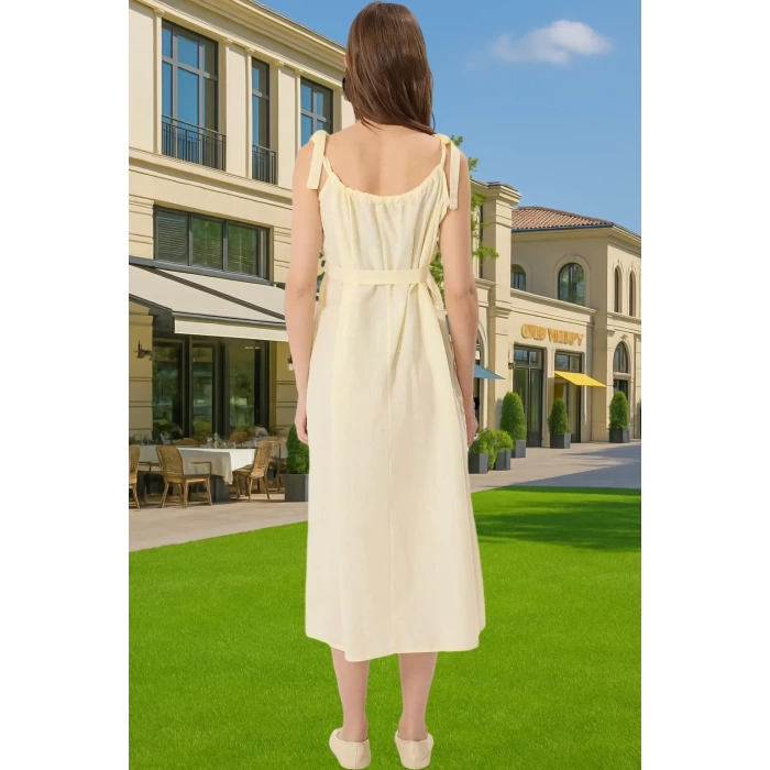Yazlık Hamile Elbisesi Pamuklu Terrycotton Kare Yaka Bel Bağlamalı Konforlu Kesim Modern Stil