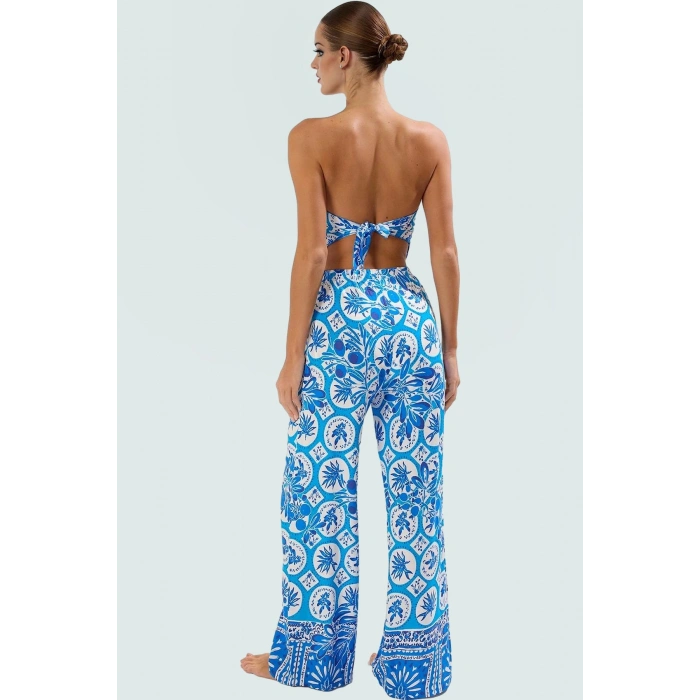 Yazlık Kadın Basic Şal Desenli Viskoz Bluz Pantolon Takım Özenle Seçilmiş Premium Kalite