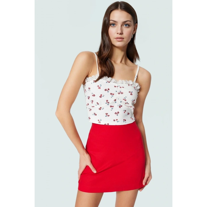 Yazlık Kadın Bluz Pamuklu Waffle Kumaş Çiçek Desenli Fitted Rahat Kullanım Profesyonel Görünüm