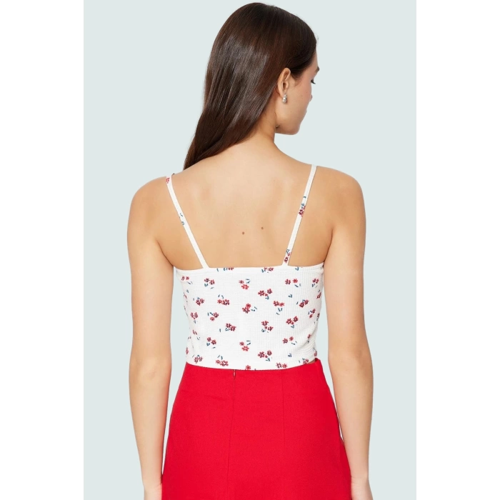 Yazlık Kadın Bluz Pamuklu Waffle Kumaş Çiçek Desenli Fitted Rahat Kullanım Profesyonel Görünüm