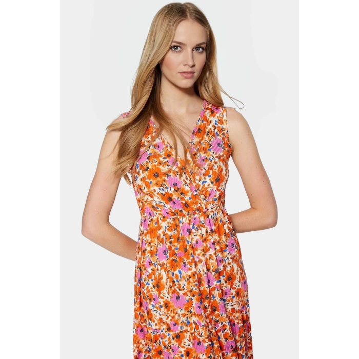 Yazlık Kadın Elbisesi A Line V Yaka Çiçek Desenli Polyester Kaşkorse Uzun Ömürlü