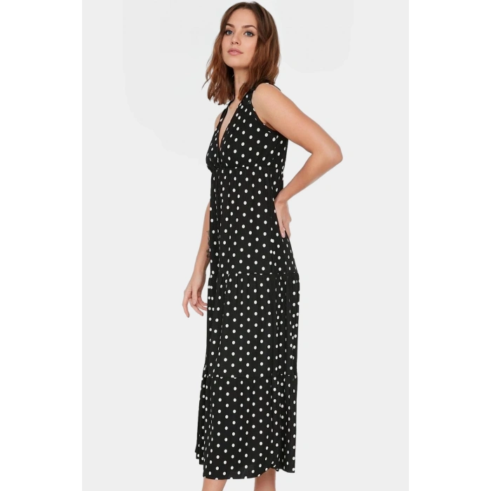 Yazlık Kadın Elbisesi A Line V Yaka Çiçek Desenli Polyester Kaşkorse Uzun Ömürlü