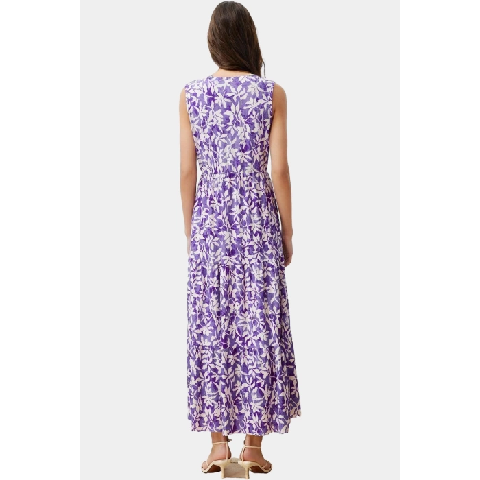 Yazlık Kadın Elbisesi A Line V Yaka Çiçek Desenli Polyester Kaşkorse Uzun Ömürlü