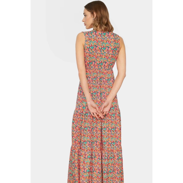 Yazlık Kadın Elbisesi A Line V Yaka Çiçek Desenli Polyester Kaşkorse Uzun Ömürlü