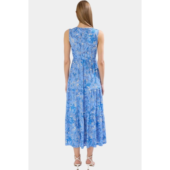 Yazlık Kadın Elbisesi A Line V Yaka Çiçek Desenli Polyester Kaşkorse Uzun Ömürlü