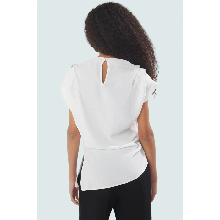Yazlık Kadın Fitted Krep Bluz Dik Yaka Günlük Stil Özenle Seçilmiş Dayanıklı Malzeme