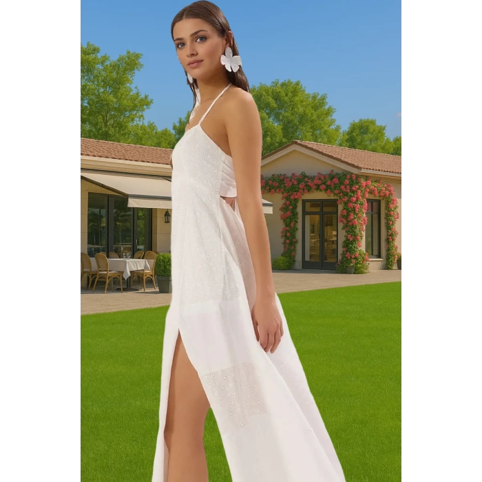 Yazlık Kadın Maxi Poplin Dokuma Elbise Plaj için İnce ve Havadar Şık Görünüm Modern Stil