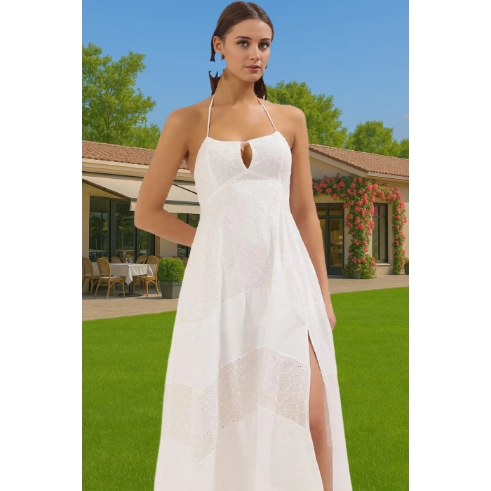Yazlık Kadın Maxi Poplin Dokuma Elbise Plaj için İnce ve Havadar Şık Görünüm Modern Stil
