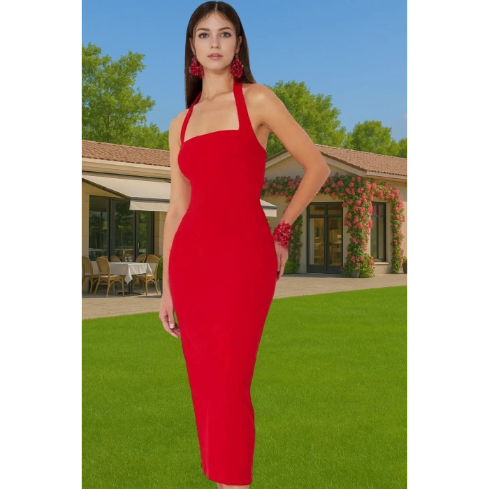 Yazlık Kadın Midi Elbise Bodycon Kesim Finike Kumaş Özel Günler İçin Uzun Ömürlü Rahat Kullanım