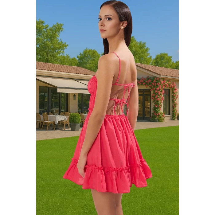 Yazlık Kadın Mini Pamuklu Plaj Elbise Vual Dokuma Rahat Kullanım Modern Stil Rahat Kullanım