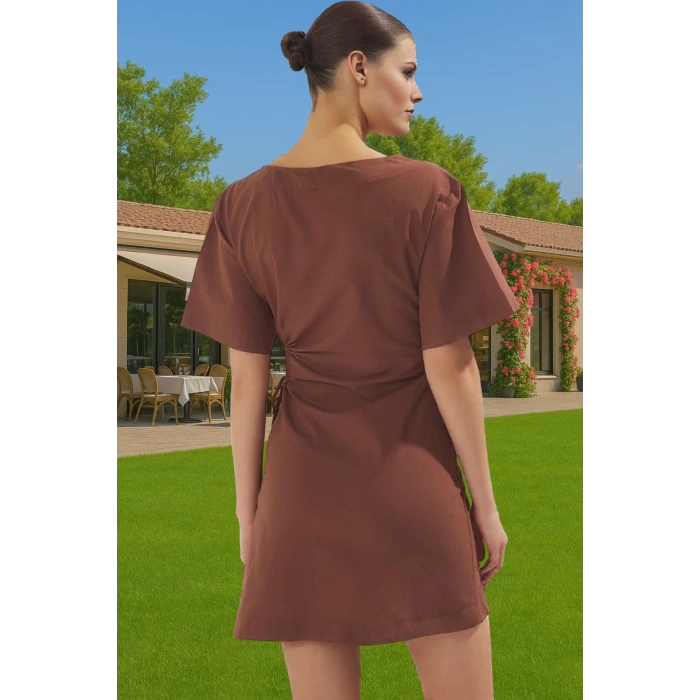 Yazlık Kadın Mini Pamuklu Plaj Elbisesi Cut Out Detaylı Özel Tasarım Uzun Ömürlü Konforlu Kesim