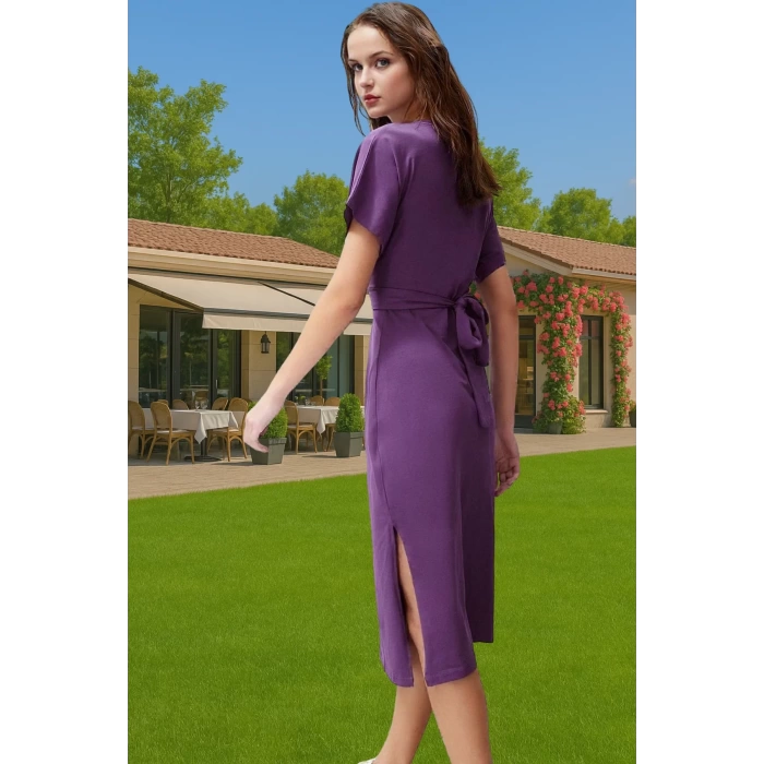 Yazlık Kadın Pamuk Midi Elbise Bodycon Kalıp Bağcıklı Tasarım Modern Stil Profesyonel Görünüm