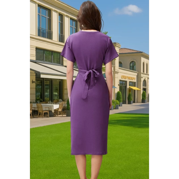 Yazlık Kadın Pamuk Midi Elbise Bodycon Kalıp Bağcıklı Tasarım Modern Stil Profesyonel Görünüm