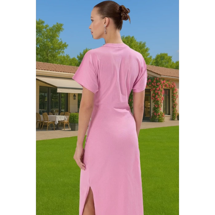 Yazlık Kadın Pamuk Midi Elbise Bodycon Kalıp Bağcıklı Tasarım Modern Stil Profesyonel Görünüm