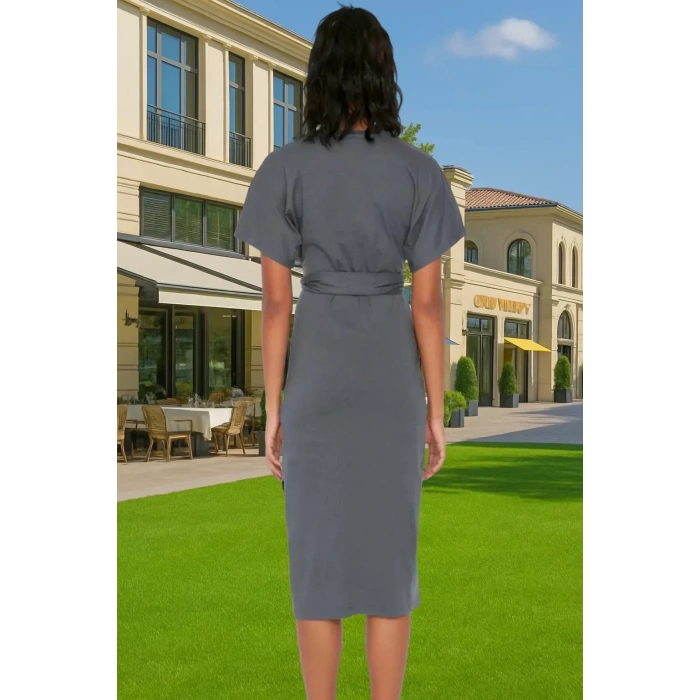 Yazlık Kadın Pamuk Midi Elbise Bodycon Kalıp Bağcıklı Tasarım Modern Stil Profesyonel Görünüm