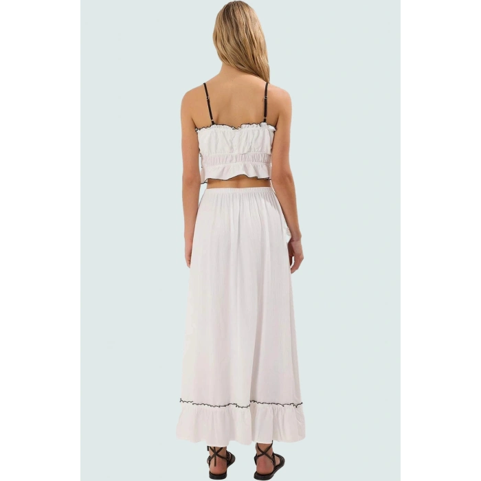 Yazlık Kadın Plaj Bluz Etek Takımı İnce Askılı Viskoz Polyester Trend Tasarım Rahat Kullanım