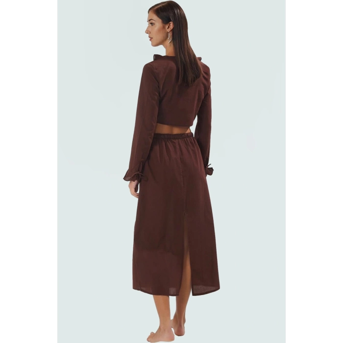 Yazlık Kadın Uzun Kollu Pamuklu Bluz Etek Takım Plaj Modası Profesyonel Görünüm Modern Stil