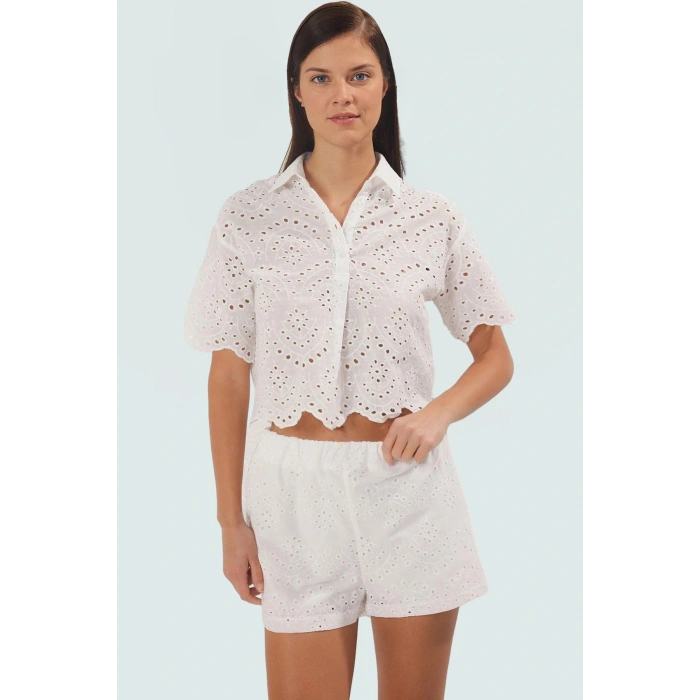 Yazlık Kısa Kollu Brode Pamuklu Şort Takım Plaj Modern Stil Konforlu Kesim Premium Kalite