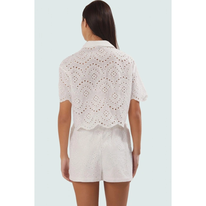 Yazlık Kısa Kollu Brode Pamuklu Şort Takım Plaj Modern Stil Konforlu Kesim Premium Kalite