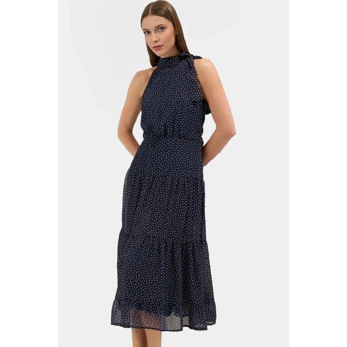Yazlık Kolsuz A Kesim Puantiyeli Şifon Elbise  Polyester Kaliteli İşçilik Seçkin Malzeme